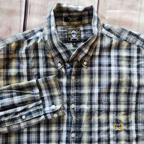 Cinch Other - Cinch Western Plaid Long Sleeve Shirt Grey Black Yellow White | Men's Size XL